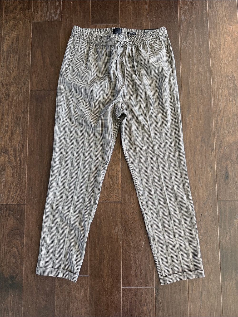 H&M Men's Black and White Plaid Drawstring Chinos